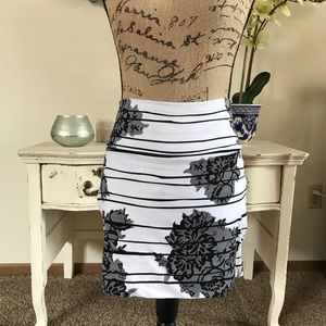 White, black and grey floral mini skirt